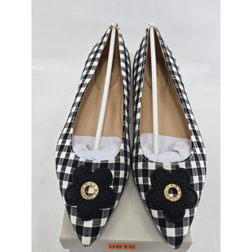 Bandolino Starry2 Flats Women 9.5 Black Gingham Pointed Toe Flower - New - Picture 4 of 10